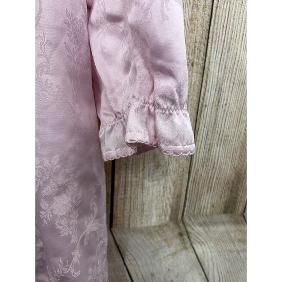 Adonna‎ Nightgown Large Pink Long Sleeves Half Button Front Damask Midi Prairie - Picture 4 of 6